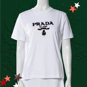 Prada White Tee with Black Milano Logo